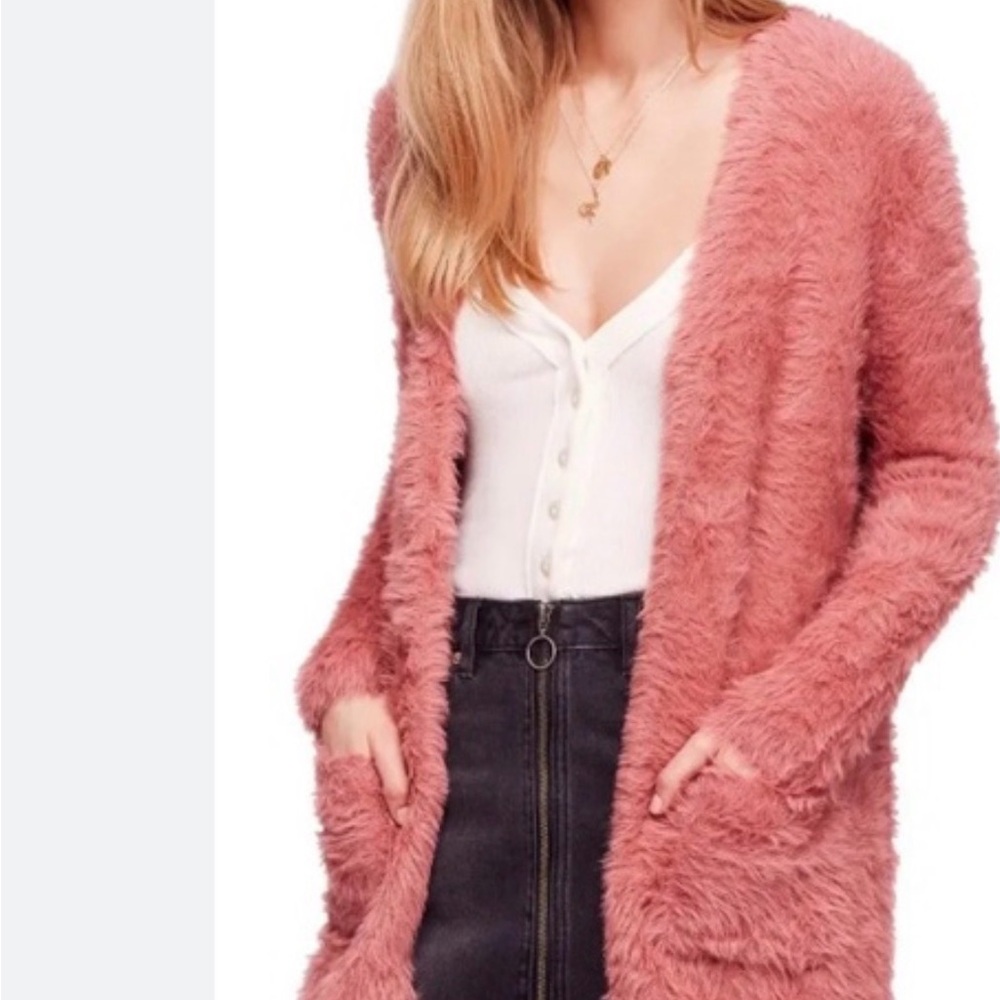 Free people Elegant Pink Fuzzy Cardigan for Women